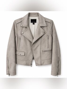 Banana Republic Vegan Suede Moto Jacket - Grey, Size M
